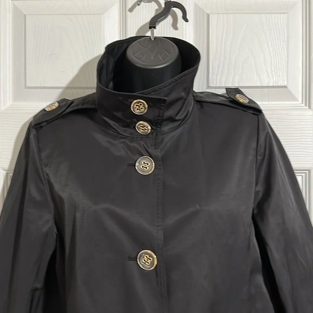 Larry Levine Button Down Black Mid Length Rain/Trench Coat Sz M